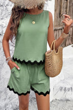 Two Pieces Printed Sleeveless Pockets Shorts Sets | Mixtshop LLC