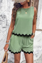 Two Pieces Printed Sleeveless Pockets Shorts Sets | Mixtshop LLC