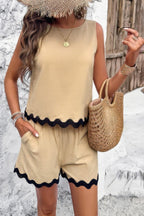 Two Pieces Printed Sleeveless Pockets Shorts Sets | Mixtshop LLC