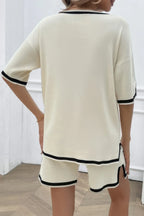 Knit Solid Deep V Neck Loose Drawstring Loose Set | Mixtshop LLC