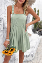 Square Neck Pockets Button Tirm Ruched Romper | Mixtshop LLC