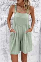 Square Neck Pockets Button Tirm Ruched Romper | Mixtshop LLC