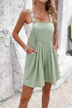 Square Neck Pockets Button Tirm Ruched Romper | Mixtshop LLC