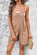 Square Neck Pockets Button Tirm Ruched Romper | Mixtshop LLC