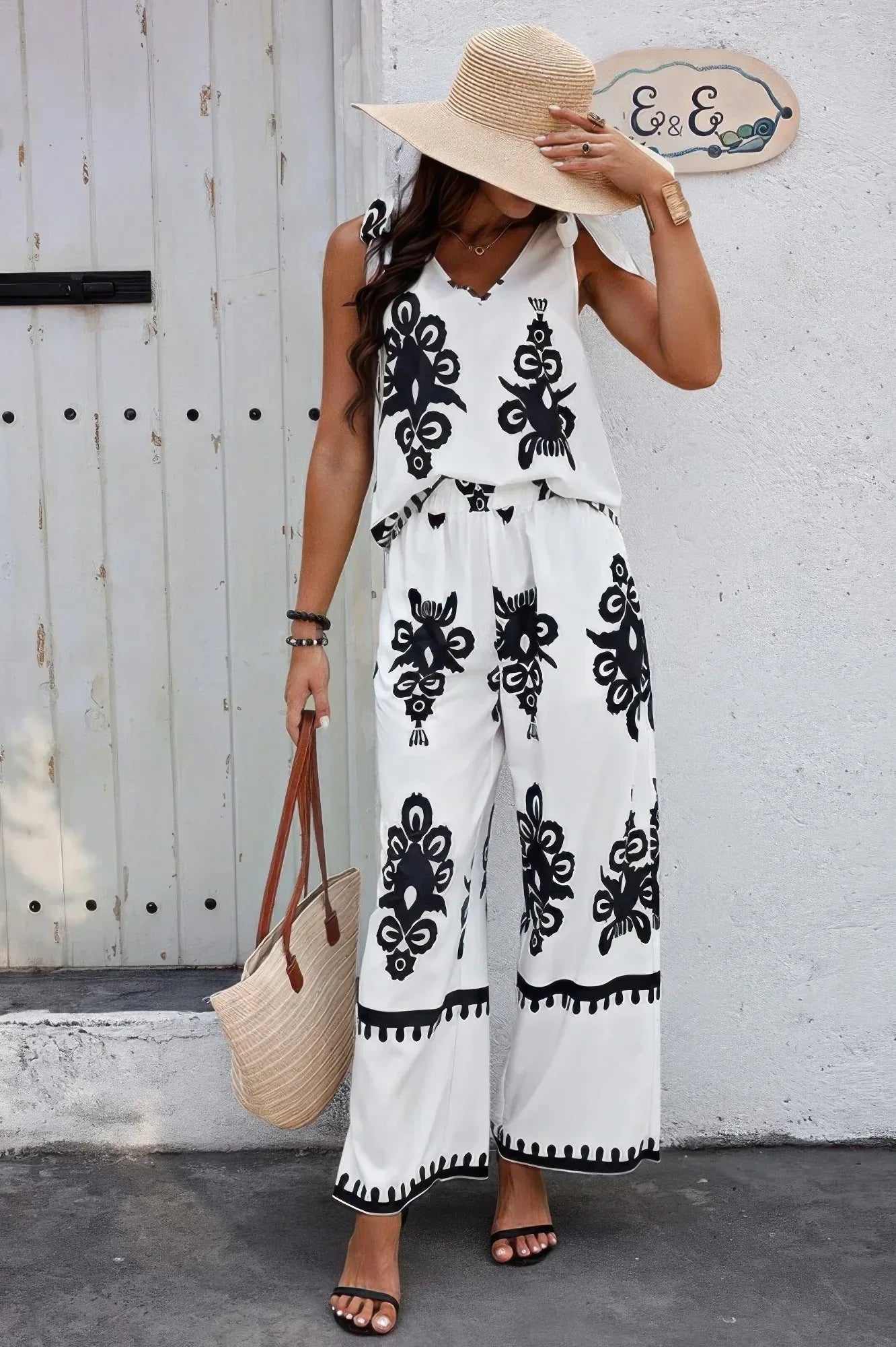 Floral Knot Shoulder Sleeveless Elastic Waist Sets | Mixtshop LLC