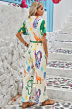 Allover Print Button Up Belt Jumpsuit | Mixtshop LLC