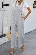 Solid Square Neck Button Trim Pockets Jumpsuit | Mixtshop LLC