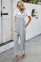 Solid Square Neck Button Trim Pockets Jumpsuit | Mixtshop LLC
