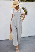 Solid Square Neck Button Trim Pockets Jumpsuit | Mixtshop LLC
