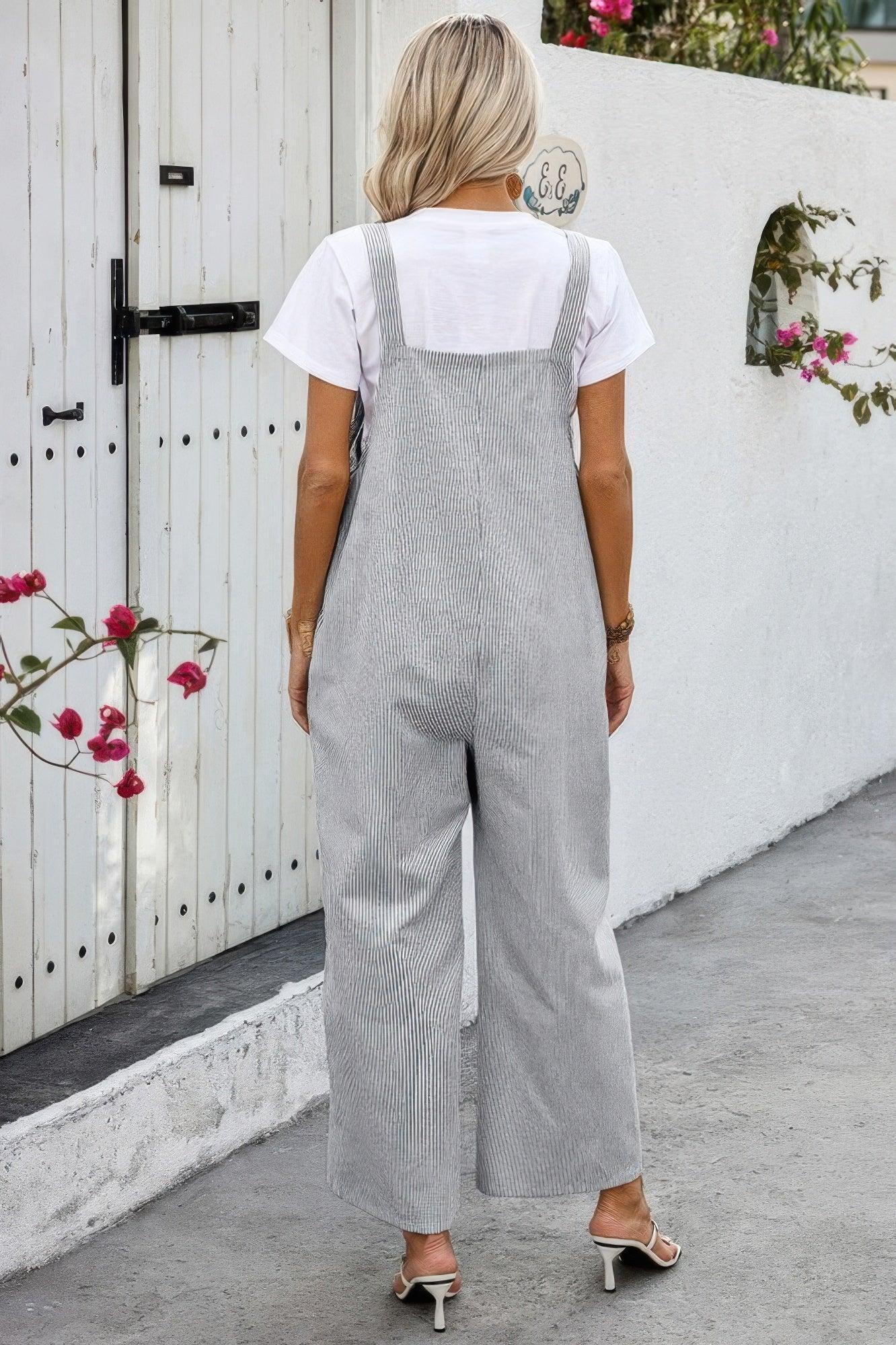 Solid Square Neck Button Trim Pockets Jumpsuit | Mixtshop LLC