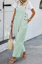 Solid Square Neck Button Trim Pockets Jumpsuit | Mixtshop LLC