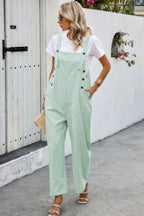 Solid Square Neck Button Trim Pockets Jumpsuit | Mixtshop LLC