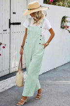 Solid Square Neck Button Trim Pockets Jumpsuit | Mixtshop LLC