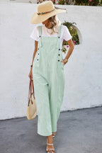 Solid Square Neck Button Trim Pockets Jumpsuit | Mixtshop LLC