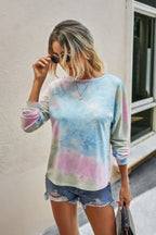 Round Neck Tie Dye Open Back Loose Sweatshirt | Mixtshop LLC