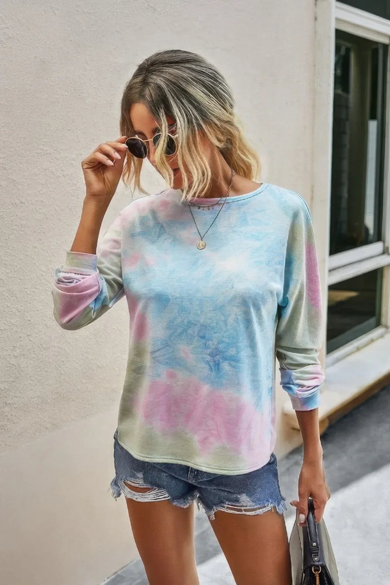 Round Neck Tie Dye Open Back Loose Sweatshirt | Mixtshop LLC