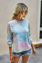 Round Neck Tie Dye Open Back Loose Sweatshirt | Mixtshop LLC