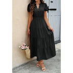 Solid V Neck Color Block Elastic Waist Dress | Mixtshop LLC