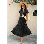 Solid V Neck Color Block Elastic Waist Dress | Mixtshop LLC
