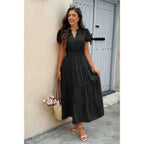 Solid V Neck Color Block Elastic Waist Dress | Mixtshop LLC
