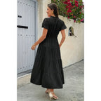 Solid V Neck Color Block Elastic Waist Dress | Mixtshop LLC