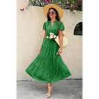 Solid V Neck Color Block Elastic Waist Dress | Mixtshop LLC