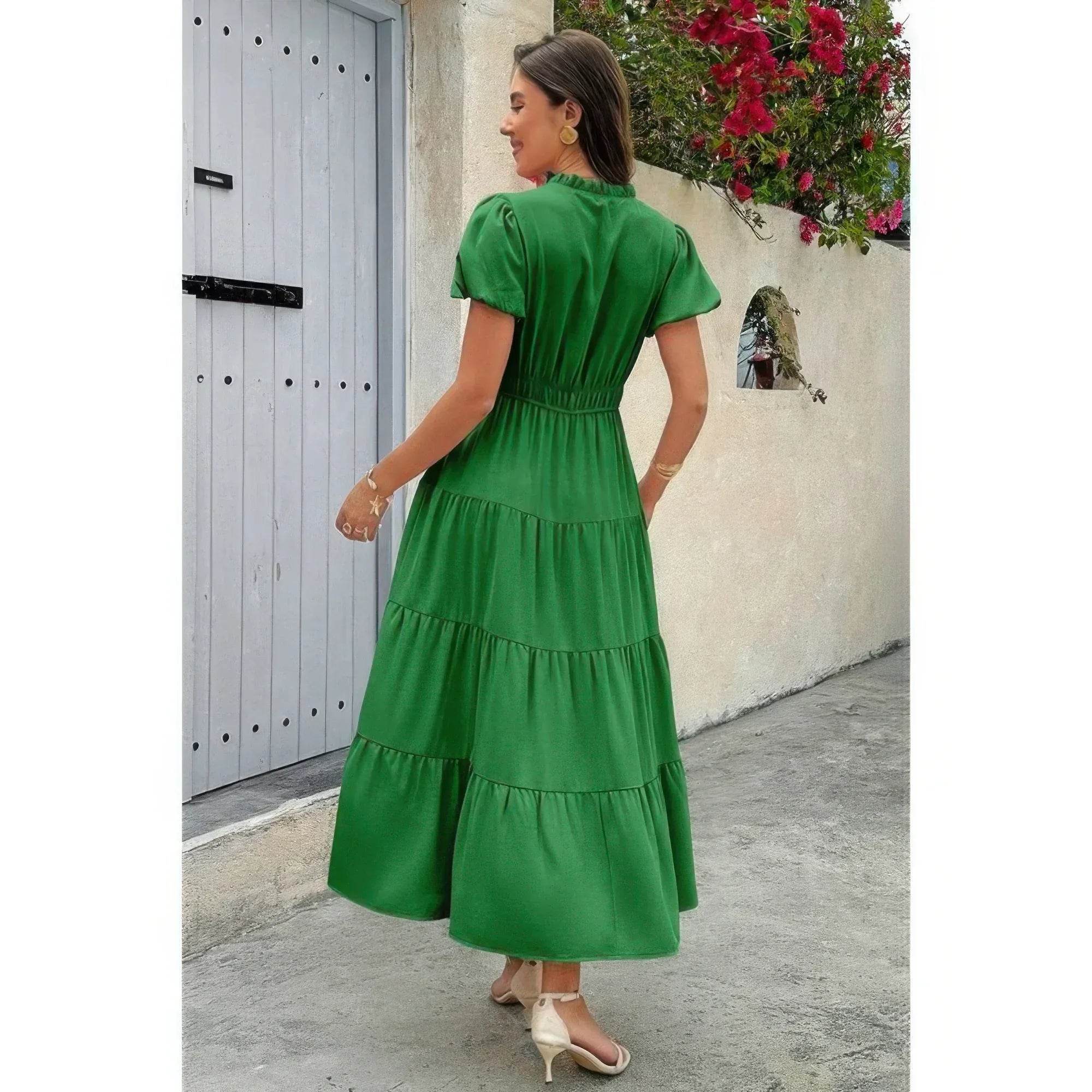 Solid V Neck Color Block Elastic Waist Dress | Mixtshop LLC