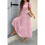 Solid V Neck Color Block Elastic Waist Dress | Mixtshop LLC