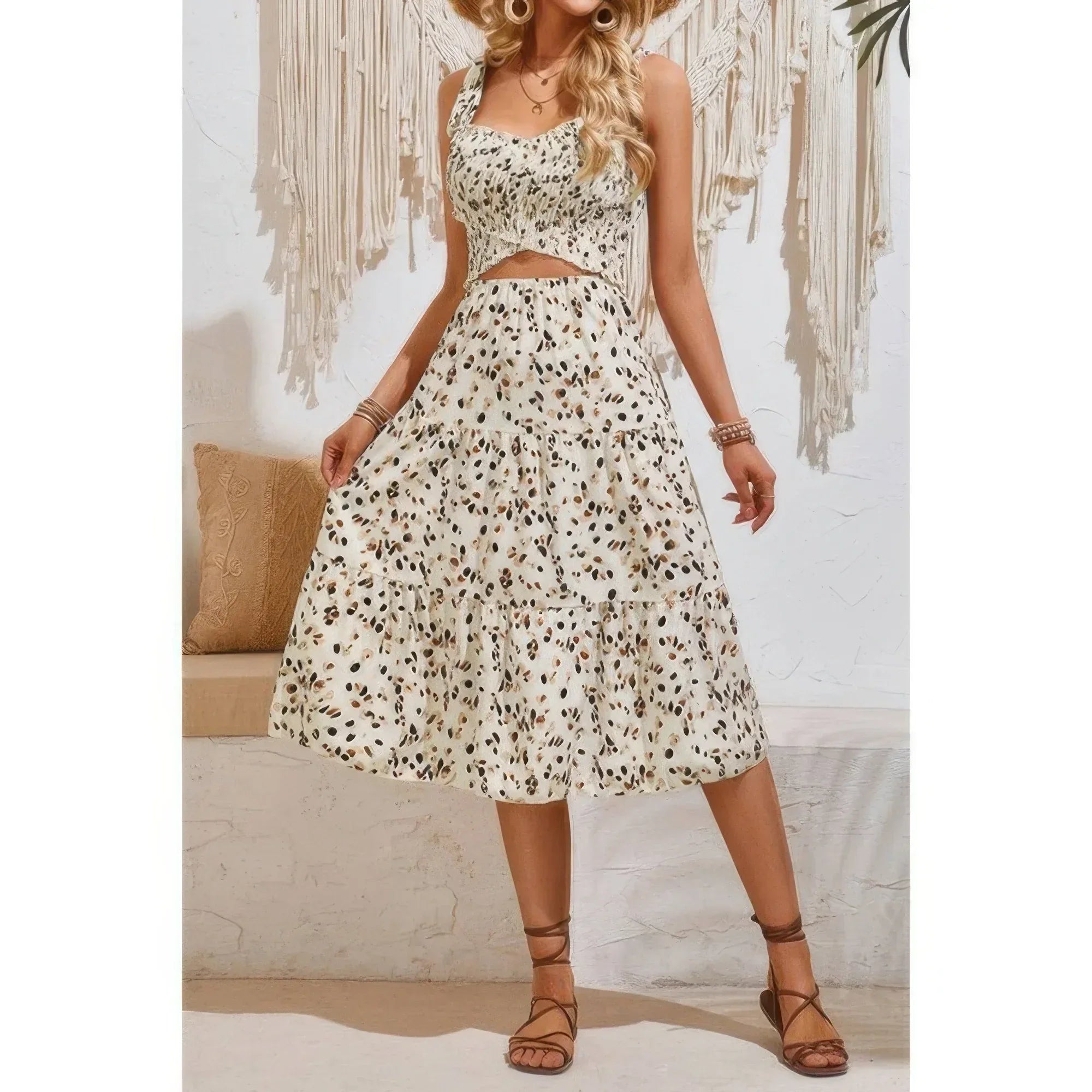 Square Neck Leopard Cut Out Elastic Waist Dress | Mixtshop LLC