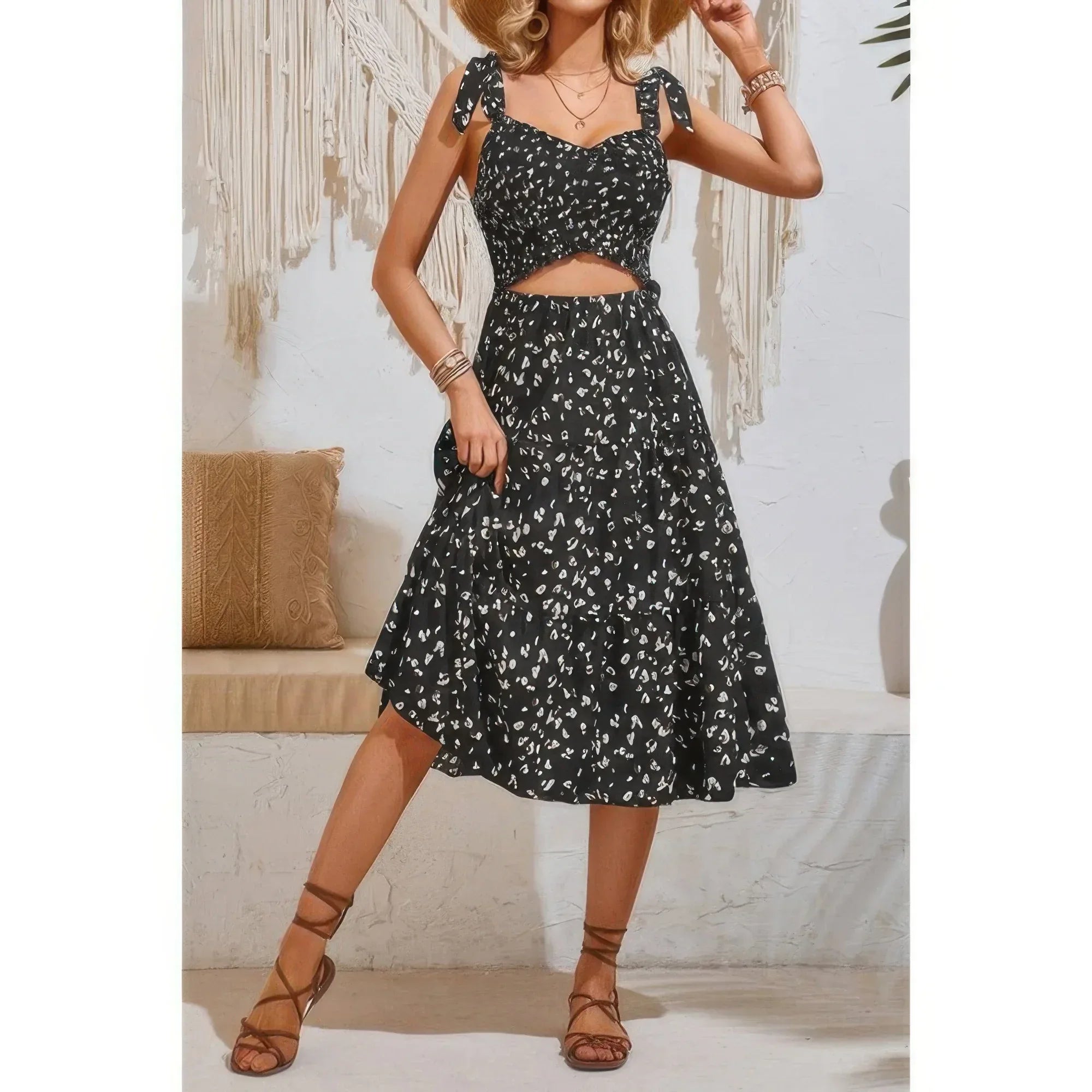 Square Neck Leopard Cut Out Elastic Waist Dress | Mixtshop LLC