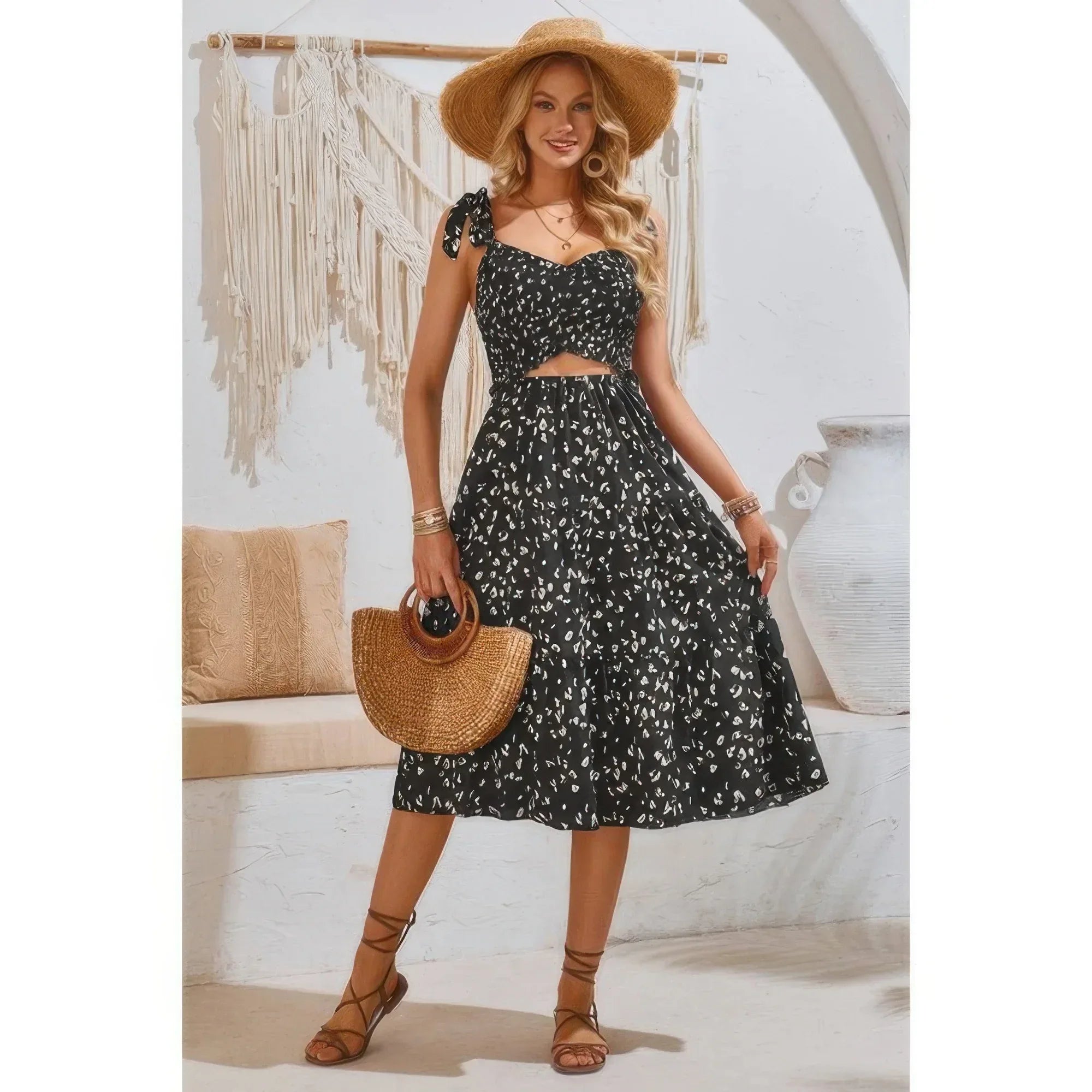 Square Neck Leopard Cut Out Elastic Waist Dress | Mixtshop LLC