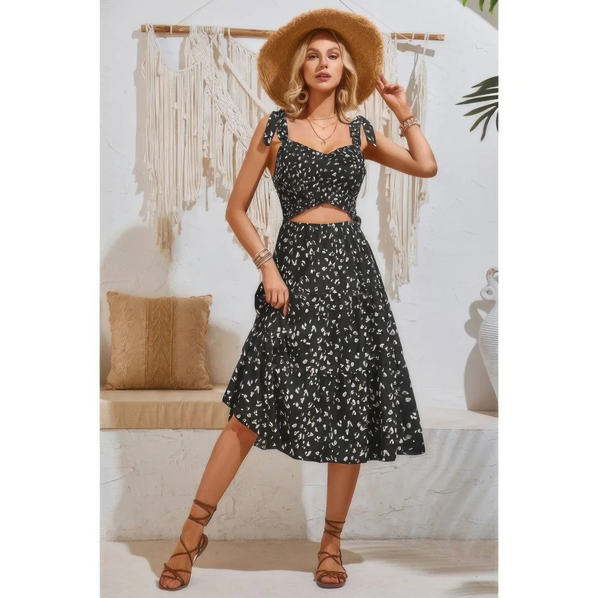 Square Neck Leopard Cut Out Elastic Waist Dress | Mixtshop LLC
