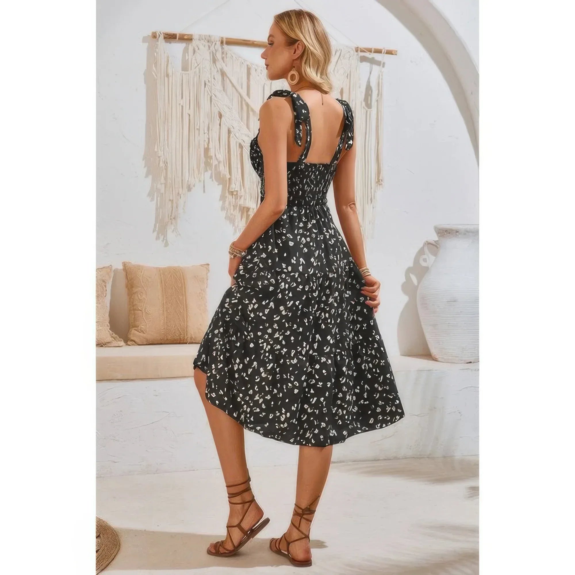 Square Neck Leopard Cut Out Elastic Waist Dress | Mixtshop LLC