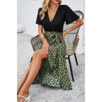 Cross Color Block Lace V Neck Belt Print Dress | Mixtshop LLC
