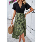 Cross Color Block Lace V Neck Belt Print Dress | Mixtshop LLC