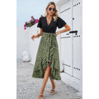 Cross Color Block Lace V Neck Belt Print Dress | Mixtshop LLC