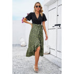 Cross Color Block Lace V Neck Belt Print Dress | Mixtshop LLC