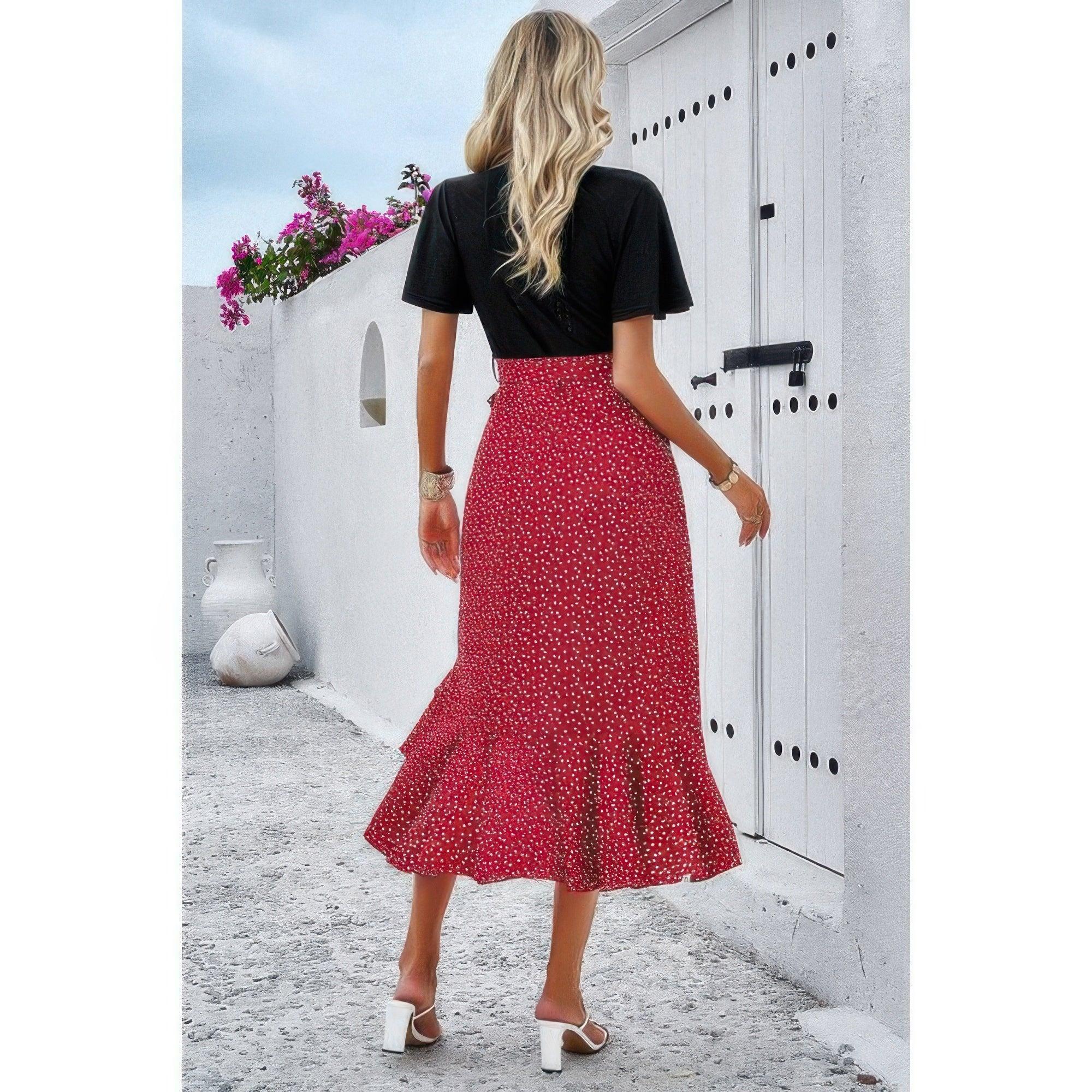 Cross Color Block Lace V Neck Belt Print Dress | Mixtshop LLC