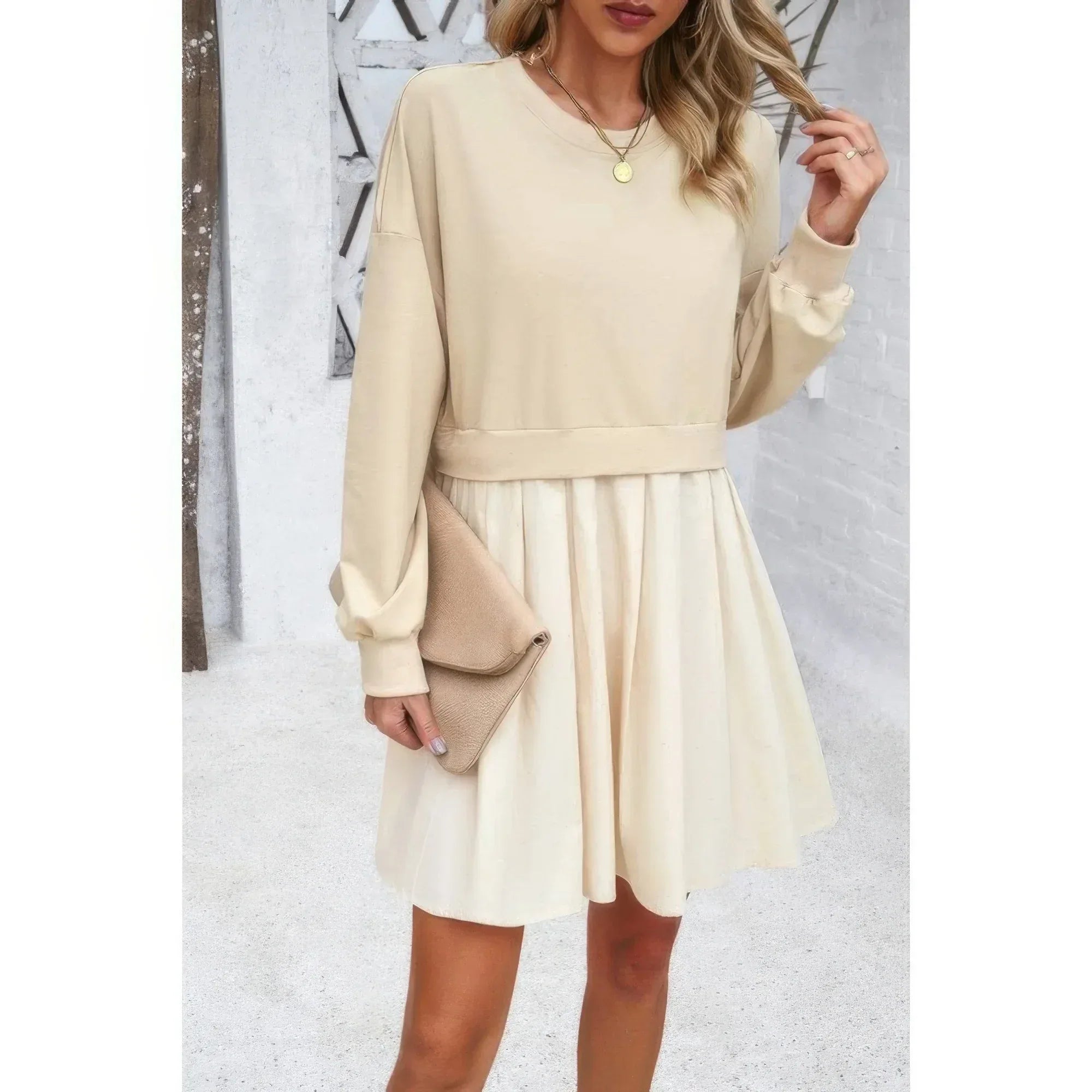 Solid Drop Shoulder Ruched Fit Patchwork Dress | Mixtshop LLC