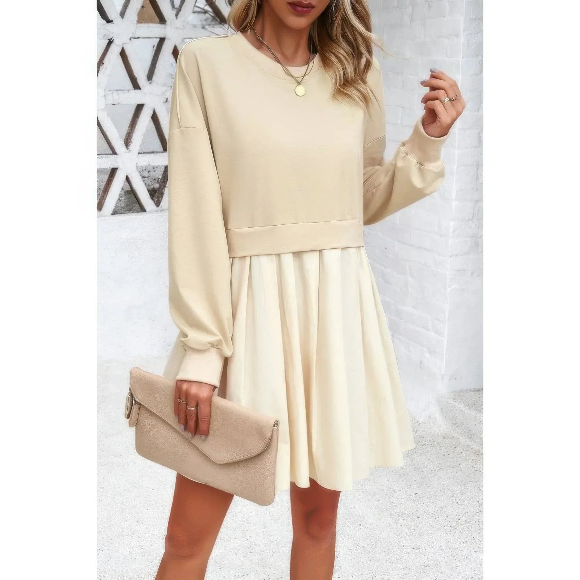 Solid Drop Shoulder Ruched Fit Patchwork Dress Secondary image