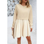 Solid Drop Shoulder Ruched Fit Patchwork Dress | Mixtshop LLC
