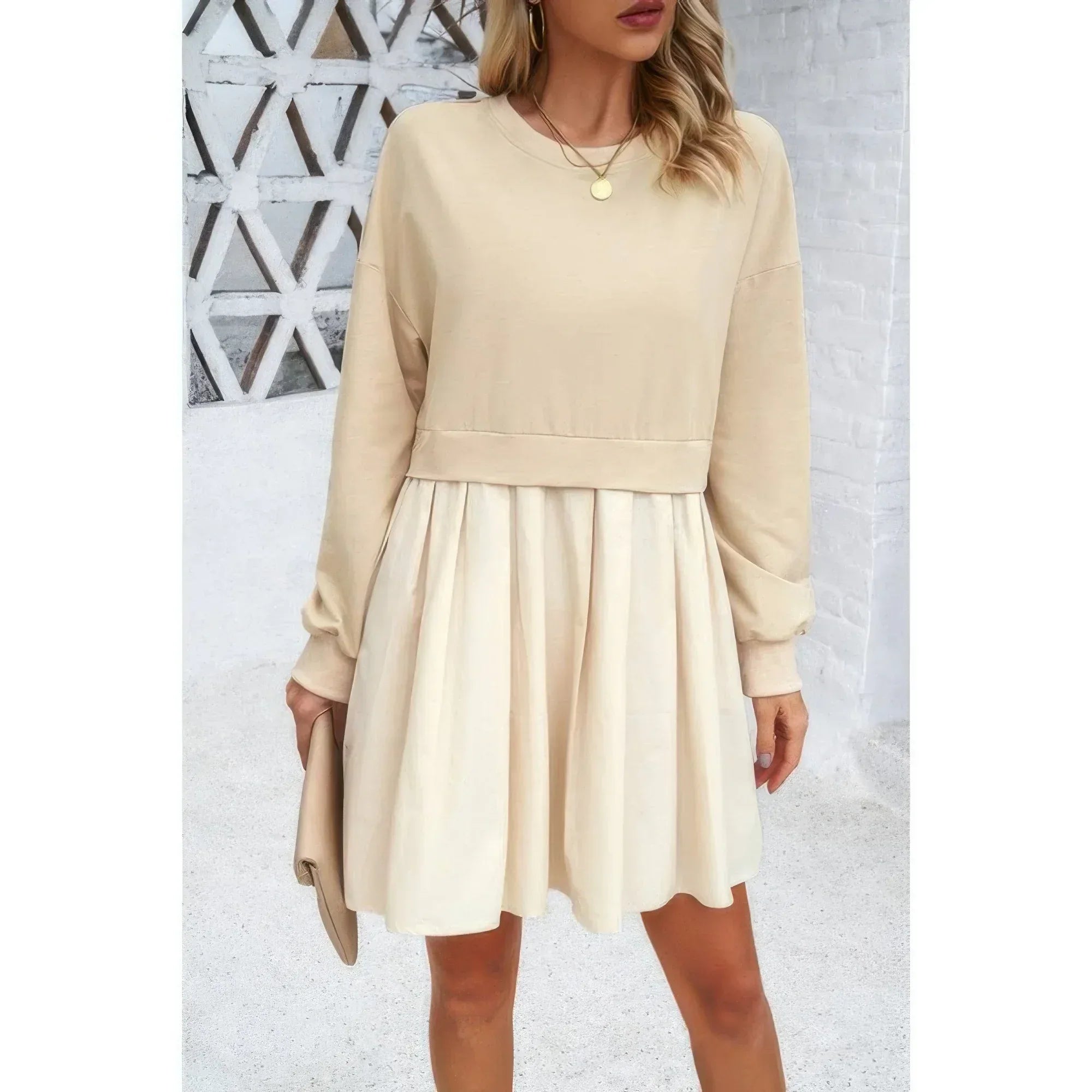 Solid Drop Shoulder Ruched Fit Patchwork Dress | Mixtshop LLC