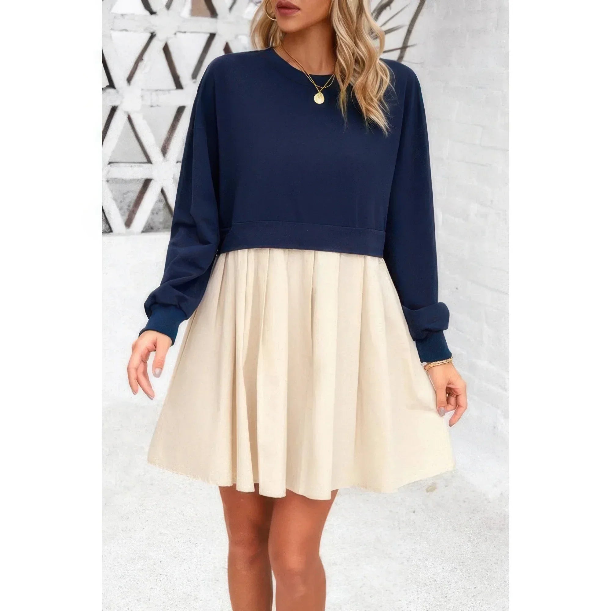Solid Drop Shoulder Ruched Fit Patchwork Dress | Mixtshop LLC