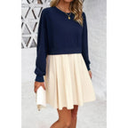 Solid Drop Shoulder Ruched Fit Patchwork Dress | Mixtshop LLC