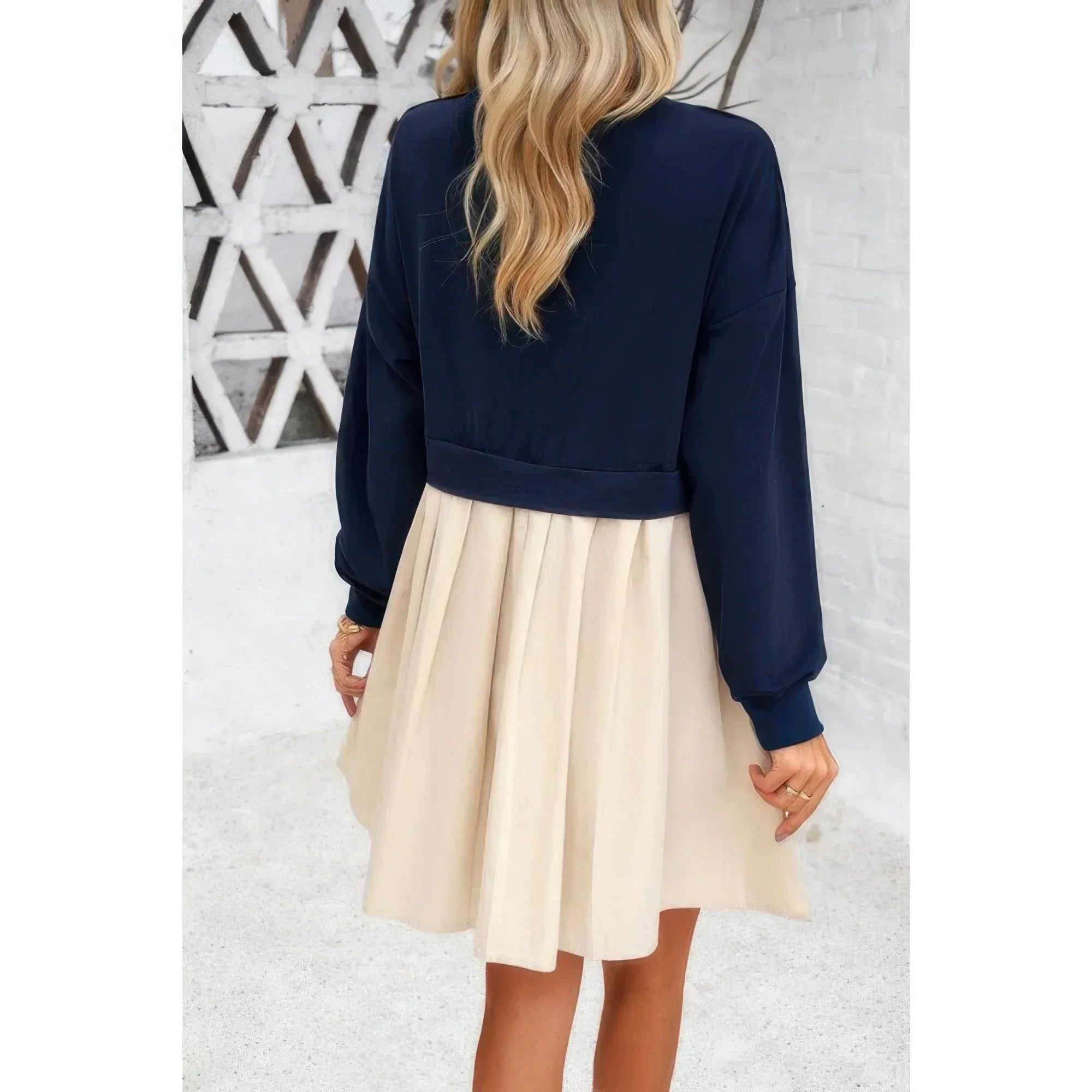 Solid Drop Shoulder Ruched Fit Patchwork Dress | Mixtshop LLC