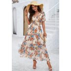 Boho Floral Print High Waist Band Fit Lined Dress | Mixtshop LLC
