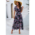 Boho Floral Print High Waist Band Fit Lined Dress | Mixtshop LLC