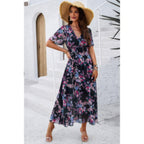 Boho Floral Print High Waist Band Fit Lined Dress | Mixtshop LLC