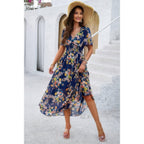 Boho Floral Print High Waist Band Fit Lined Dress | Mixtshop LLC