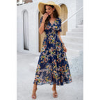 Boho Floral Print High Waist Band Fit Lined Dress | Mixtshop LLC